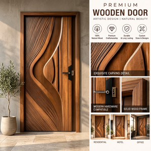 Custom Solid Wood Carved Modern Front Entry Door for Bedroom <b>Bathroom</b> Living Room Home Office Dining & Hotel Use - Product Image 3