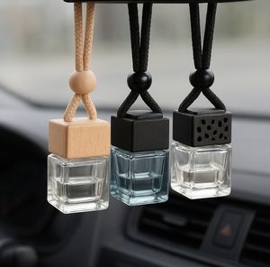 Lege flesje vierkant houten deksel hangend 8 ml gradiënt zwart blauw transparant parfum glazen auto luchtverfrisser diffuser fles met ventilatieklem - Product Image 1
