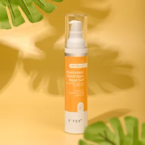 Krim matahari Label pribadi blok Gel asam hialuronat SPF 50 tabir surya kulit Aqua bersertifikat organik kustom