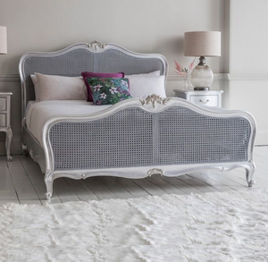 French Style Solid Oak Wood Double <b>Bed</b> With Rattan <b>Headboard</b> <b>King</b> <b>Size</b> Comfortable & Elegant Wooden 666986 666986 - Product Image 4