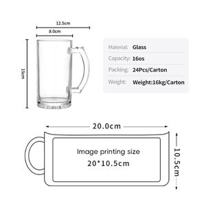 Verres à bière en verre de 16 oz en stock en Espagne, prêts pour impression par transfert thermique personnalisée de logo et de motifs, avec matériaux de haute qualité. - Product Image 2