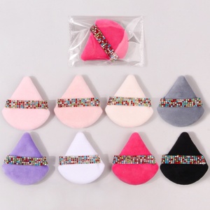 Mỹ phẩm trang điểm Foundation Sponge Powder <span class=keywords><strong>Puff</strong></span> với Ribbon nhãn hiệu riêng mặt PU tam giác <span class=keywords><strong>Puff</strong></span> - Product Image 1