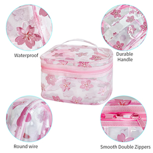 Hot <strong>Sale</strong> Wholesale Waterproof Transparent Zipper Flower Printed Fashion Clear PVC Handle Traveling Makeup Pouch <strong>Cosmetic</strong> <strong>Bag</strong> - Product Image 4