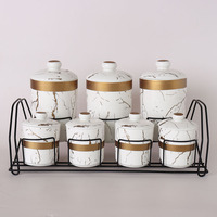 Ensemble de 7 pots à épices en porcelaine avec support en métal, design unique, pour la cuisine
