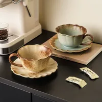 Ensemble de tasses à café en porcelaine rétro de luxe pour le petit-déjeuner avec plateau, passe au micro-ondes et au lave-vaisselle, durable pour la rentrée scolaire