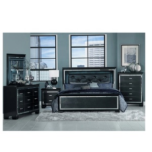 Juego de Muebles de Dormitorio Contemporáneo King-Size, Cama Suave de Madera Maciza con Espejo para Parejas, Uso Doméstico - Product Image 2