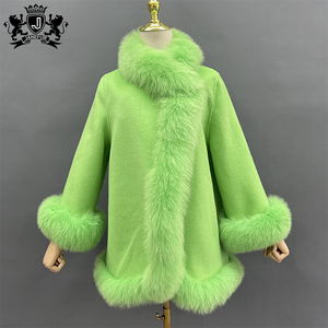 Winter Coat Real Fox <strong>Fur</strong> Collar Cuffs Women Cashmere Poncho Wool <strong>White</strong> <strong>Fur</strong> Cape for Ladies Wedding <strong>Dresses</strong> - Product Image 5