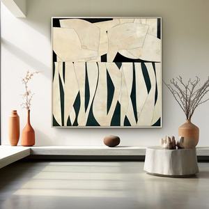 Arte Mural 3D, Pintura Abstracta Grande en Beige y Negro, Estilo Minimalista Wabi Sabi, Pintura Moderna para Decoración del Hogar y Galería - Product Image 3