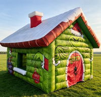 Tente Cabane Gonflable Thème Grinch Populaire pour Noël, Grotte Gonflable Grinch pour Foire de Noël et Fête en Jardin