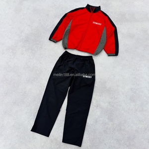 Ensemble coupe-vent personnalisé : Veste en nylon patchwork à fermeture éclair et pantalon en nylon, imperméable, style jogging - Product Image 1