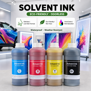 หมึกพิมพ์แบบโซลเวนท์ 1000 มล. สีฟ้า สีม่วงแดง สีเหลือง สีดำ เป็นมิตรกับสิ่งแวดล้อม ไม่มีกลิ่น กันน้ำ สำหรับงานพิมพ์ป้ายไวนิล ป้ายโฆษณาติดรถยนต์ งานโฆษณากลางแจ้ง - Product Image 1