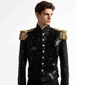 Veste à paillettes style danse de scène pour <span class=keywords><strong>homme</strong></span>, avec franges dorées aux épaules, en polyester et rayonne, costumes d'inspiration orientale pour chanteur, danseur, tenue de soirée - Product Image 3