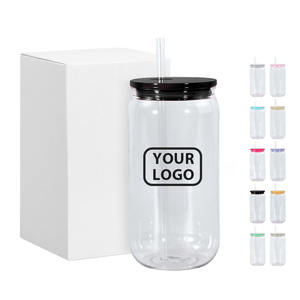 Vaso de Plástico Transparente de 16 oz <span class=keywords><strong>en</strong></span> Oferta, Vaso de Plástico Tipo Lata de Cerveza con Pajita de Plástico y Tapa Acrílica para Vinilo UV DTF - Product Image 1