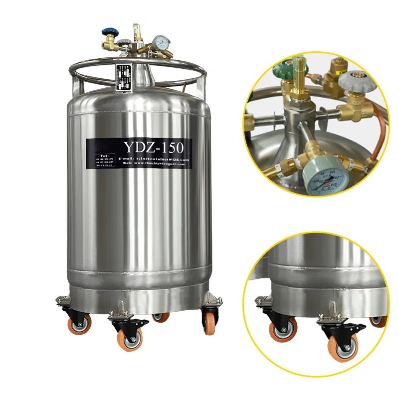 YDZ-150 ln2 wadah nitrogen cair bertekanan sendiri, kapasitor pelepasan gas baja antikarat