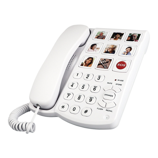 100dB Big Button Phone for Seniors, Corded Landline Telephone with Handsfree Function and 9 Groups of Photo Memory