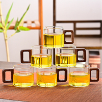Tasse à thé en verre avec poignée carrée en bois massif, en borosilicate haute résistance, compatible avec les plaques chauffantes électriques, pour service à thé, vente en gros