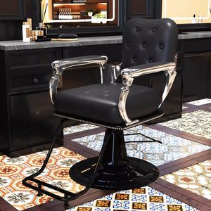 Black Leather <b>Barber</b> <b>Chair</b> Hydraulic Salon Styling <b>Chair</b> Round Base Removable Footrest - Product Image 1