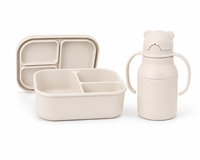 Ensemble de boîtes à lunch en silicone personnalisées pour enfants avec gourde anti-fuite à oreilles d'ours, conteneur bento compartimenté, OEM ODM, logo couleur