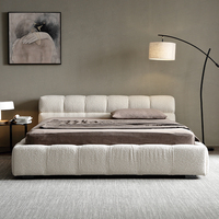 Lit double moderne en bois massif et matériau PU, style italien, doux