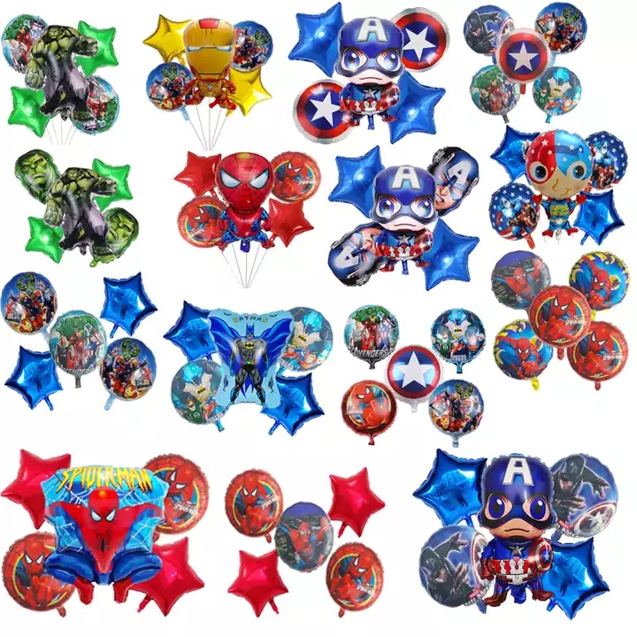 Set Kartun Super Hero Balon Foil 5 Buah Spiderman Captain Man Iron Ant-Man Globos Mainan Anak-anak Bola Shower