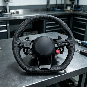 Volant personnalisé en fibre de carbone et cuir perforé <span class=keywords><strong>rouge</strong></span> pour modèles <span class=keywords><strong>Audi</strong></span> S3 S4 S5 S7 RS3 RS4 RS5 RS6 RS7, design <span class=keywords><strong>RS</strong></span> chauffant - Product Image 6