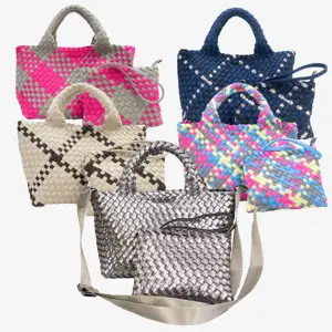 Luxus Neopren gewebte Taschen Handtaschen Strand Umhängetasche Frauen Custom Make Hand gewebte Einkaufstasche