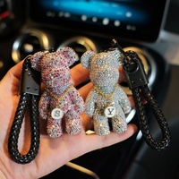 Llavero de lujo con oso de cristal, llaveros de moda con animales para mujer, colgante para bolso, llaveros de coche con diamantes de imitación, regalo para pareja