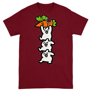 Divertente maglietta con grafica di conigli impilati e carota morduta, maglietta da uomo con simpatici animali dei cartoni animati, vestibilità ampia, top casual estivo - Product Image 6