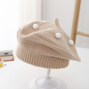 Chapeau béret en laine <span class=keywords><strong>de</strong></span> coton tricoté pour bébés garçons et filles, style artiste français, avec pompon, respirant, pour l'automne et l'hiver - Product Image 5