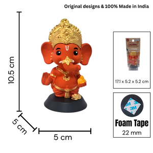 Hand-Painted Ganesha Idol Kesari Finish Spiritual Decorative Showpiece for <b>Home</b> <b>Temple</b>, Office Desk, Car Dashboard & Gift - Product Image 3