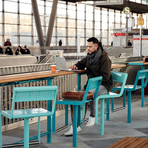 Stylish Outdoor One-piece Bar Chair &amp; Metal Table <strong>Bench</strong> Combination Modern Street Restaurant Seat Table Chair For Urban Decor - Product Image 6