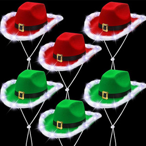 Western Cowboy Party Cosplay <b>Christmas</b> Costume Accessory LED Light up <b>Santa</b> Hats Vintage Style Non-woven Fabrics - Product Image 2