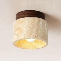 Lampe de plafond en travertin jaune naturel de style Wabi Sabi japonais, base en bois massif, lumière en pierre E27 pour entrée, salon