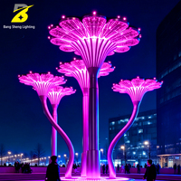 Riesige Blumen-RGB-Farbwechsel-Metallskulptur Landschaftslampe Rostfreier Gebogener Stahlbaumstamm Wasserdichte LED-Baldachinbeleuchtung