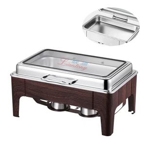 Réchaud de buffet en acier inoxydable de 9 litres au design moderne avec finition couleur bois pour la restauration, les hôtels et les restaurants, doté d'un réchaud de 9L - Product Image 1