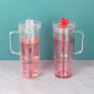 Custom 40oz Double Wall Leak-Proof BPA Free Plastic <b>Straw</b> Type Travel Tumbler <b>Reusable</b> Lid Handle Cute Cartoon Design - Product Image 5