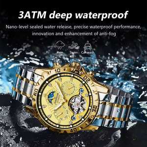 <span class=keywords><strong>Montre</strong></span> POEDAGAR 1412 Tourbillon Or pour Homme, Résistante aux Chocs, Mécanique Lumineuse, Phase de Lune, Étanche - Product Image 4