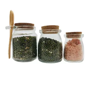 Bouteille en verre avec bouchon en liège et cuillère, pot de sel de bain, bouteille de crème avec cuillère en bois, 100g 200g 500g