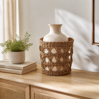 Panier en jonc de mer et jute tressé à la main, support de vase, porte-gobelet, décoration de table en fibres naturelles, vente en gros OEM, panier en corde tressée