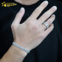 Bague Hip-Hop Moissanite Bagues Cubaines Iced Out 2 Rangs Diamants Argent 925 Bijoux Moissanite Prix Usine en Gros en Stock