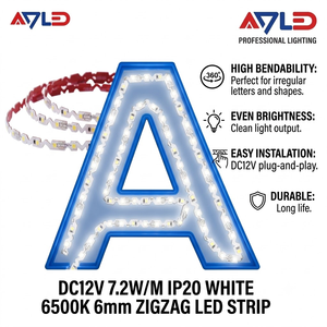 Bande lumineuse LED flexible en zigzag SMD 2835 72 LED/m 6 mm DC 12 V blanche pour éclairage de vitrine, étagère, enseigne - Product Image 1