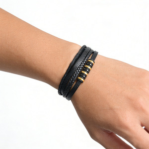 Men's Multi Layer Braided <b>Leather</b> <b>Bracelet</b> Stainless Steel Magnetic Clasp 7.5 8.5 9 Inches Gift Jewelry - Product Image 2