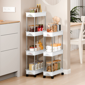 Étagère de rangement coulissante latérale pour réfrigérateur, chariot de cuisine multifonctionnel pour optimiser l'espace dans les espaces étroits - Product Image 1