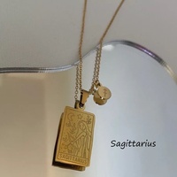 Bijoux en acier inoxydable imperméable à l'eau or carré signe du zodiaque collier de cartes de tarot pour hommes et femmes