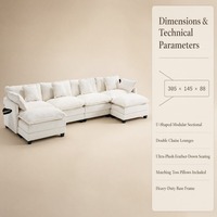 Canapé sectionnel blanc en forme de U avec double chaise longue, coussins et table d'appoint, grand canapé pour salon, vente en gros, directement de l'usine