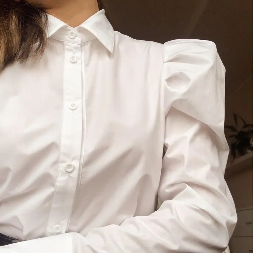 Mandy fransız beyaz puf kollu gömlek üst kadınlar gevşek 2023 bahar yeni retro profesyonel ofis resmi uzun kollu şifon bluz