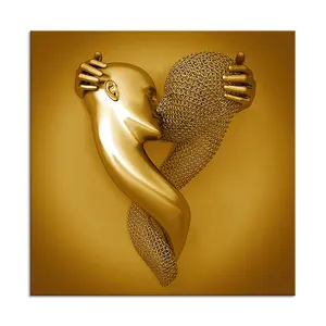 Luxus abstrakte goldene Skulptur Kuss Liebhaber Wandbilder und Leinwand druck Malerei Wandmalereien für Wohnkultur