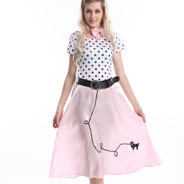 Ecowalson Women's 50's Vintage Rockabilly Polka Dot Outfit Poodle Skirt  Costume Kit