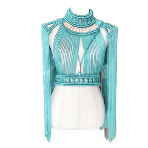 New Woven Tassel <strong>Skirt</strong> Women's Bohemian <strong>Split</strong> Long Dress Swimsuit Beach Two-piece Suit Sexy Eareto - Product Image 5
