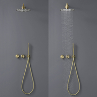 Promotion : Système de douche encastré doré brossé avec pommeau de douche pluie 8-12 pouces et douchette à main, mitigeur double poignée pour salle de bain